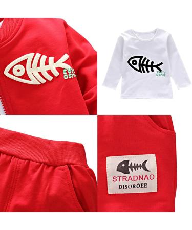 BINIDUCKLING Baby Boys 3-Piece Outfit Set | Coat, Pants & Shirt | Toddler Casual Clothes | Red | 2-3 Years - Buy Online on GoSupps.com