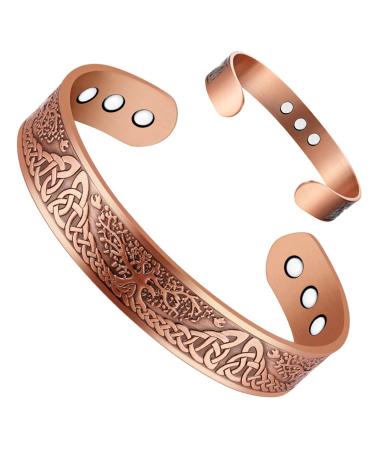 Cigmag 9X Copper Magnetic Bracelets for Men Ultra Strength Magnet 99% Solid Pure Copper Cuff Bangles Adjustable Brazaletes with Gift Box for Father's Day & Birthday (Copper Tree of Life) 1-copper Tree of Life