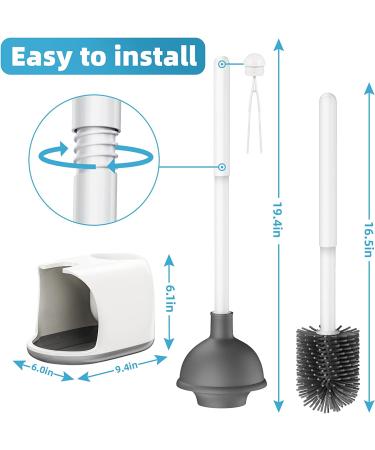 Bthiner 2 in 1 Toilet Brush and Plunger Set with Holder - Bathroom Accessories Combo for Deep Cleaning - Buy Online on GoSupps.com