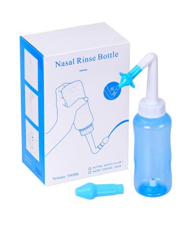 YSYONM Neti Pot Sinus Rinse Bottle Pressure Nasal Irrigation Wash Sinus Rinsing Kit Bottle Nose Cleaner for Adult & Kids BPA Free (300ML Blue)