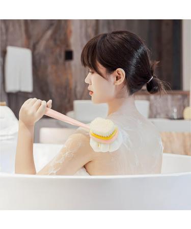 JH DREAM 2 in 1 Shower Body Brush with Bristles and Loofah | Long Handle Back Scrubber for Men and Women | Body Exfoliator | Pink 14 inch - Buy Online on GoSupps.com