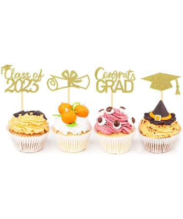 Graduation Cupcake Toppers 24 Pack 2023 Graduation Cupcake Toppers Class of 2023 Graduation Cupcake Toppers Diploma Grad Caps Cake Toppers Picks for Graduation Joberio Gold - Buy Online on GoSupps.com