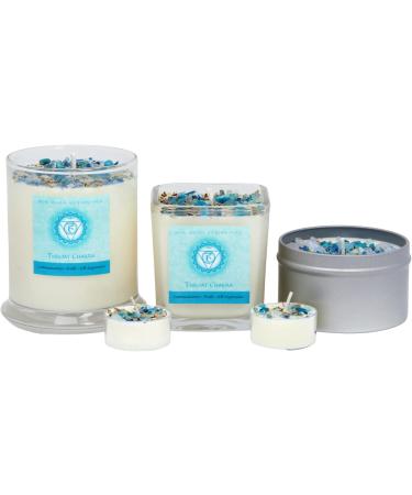 Throat Chakra Candle Set | New Moon Beginnings | Aromatherapy Tealights | Dried Flowers Herbs & Crystals | International Shipping Available - Buy Online on GoSupps.com