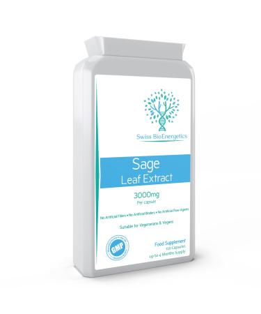 Sage Leaf Extract - 3000mg High Strength capsules - 120 Vegan Caps for Hot Flushes Night Sweats Menopause & Perimenopause - No Artificial Fillers or Binders Super rich in Rosmarinic Acid - UK Made