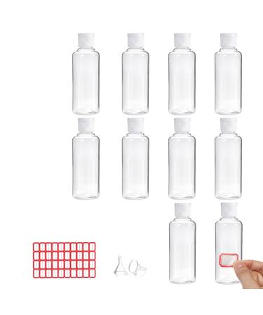 10 Pcs 100ml Plastic Travel Bottles for Toiletries Empty Refillable Transparent Containers Cosmetic Flip Cap Bottles for Toiletries Shampoo Lotions Cosmetics 4pcs Funnels and 2 Sheets Free Labels 05