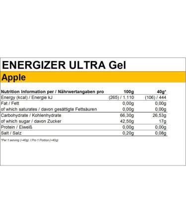 Peeroton Energizer Ultra Gel Apple - Isotonic Energy Gel for Endurance | 26.5g Carbs Quick Energy Boost Easy to Digest | 40ml (24 Pack) - Buy Online on GoSupps.com