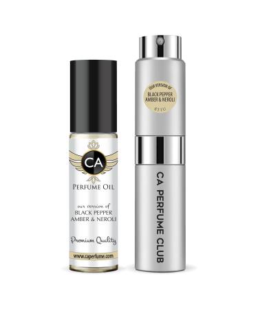 CA Perfume Duo Impression of Black Pepper Amber & Neroli For Women & Men Sprayer + Body Oil Roll-On Bottles 0.27 Fl Oz+0.33 Fl Oz