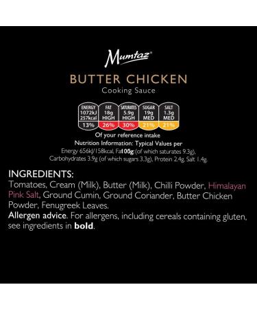 Mumtaz BUTTER CHICKEN Indian Curry Cooking Sauce - Pack of 6x350g - Restaurant Quality At Home - Serves 4-5 - Buy Online on GoSupps.com