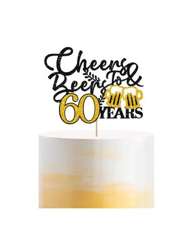 Cheers & Beers to 60 Years Cake Topper Gold&Black Glitter Happy 60th Birthday Cake Topper for Men Women Beer Sign Cake Decor Sixty Years Old Birthday/60th Anniversary Party Decoration