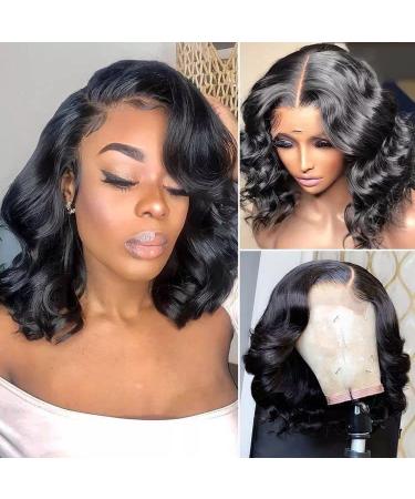 Swetcurly Short Bob Lace Front Wigs Glueless Natural Wave Synthetic Heat Resistant Fiber Hair Wig With Baby Hair For Black Women (16 Inch) 16 Inch Body Wavy