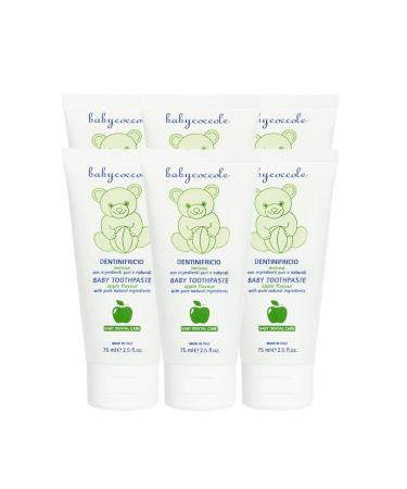 BABY COCCOLE Babycoccole 6 Piece Meloux Toothpaste Kit for Children 0-6 Years with Natural Apple Flavour Strengthens Teeth Prevents Caries Good Addition of Fluoride Calcium and Vitamins - 6 x 75 ml