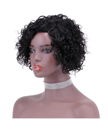 Short Curly Brazilian Human Hair Wig for Black Women | Middle Part Lace Front Bob Wig with Baby Hair | Jerry Curl Glueless Wig in 1B (10 ) | 10 Inch - Buy Online on GoSupps.com