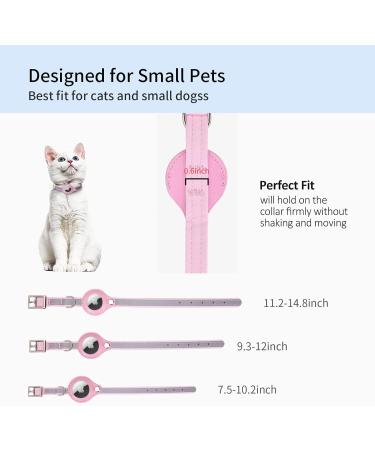 Kocnydey Pink Leather Reflective Airtag Cat Collar - Adjustable Anti-Wing Design with Bell for Small Dogs & Cats (XS 19-26cm) - Buy Online on GoSupps.com