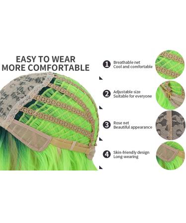 BERON 14 Ombre Green Wig - Short Curly Synthetic Wig with Bangs & Wig Cap - Buy Online on GoSupps.com