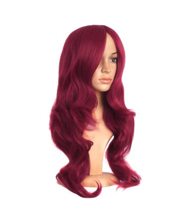 MapofBeauty 24 Inch Blood Red Wavy Wig for Women | Charming Long Plastic Fiber Full Party Wig - Buy Online on GoSupps.com