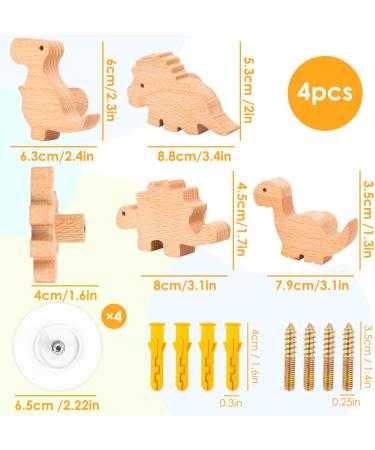 Buy 4-Piece Wooden Cabinet Buttons for Children's Rooms | Animal Motif Furniture Handles with Self-Adhesive & Screws - Dinosaur Design - Buy Online on GoSupps.com