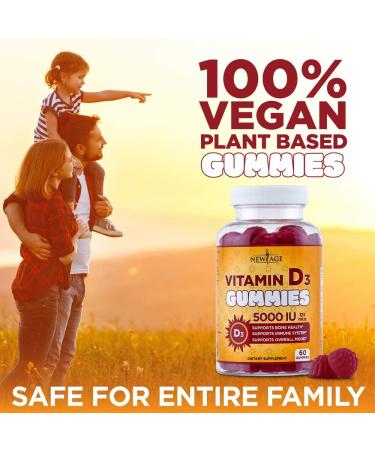 New Age Vitamin D3 5000 IU 125mcg Gummies - 2 Pack (240 Count) - Immune Health Support - Non-GMO, Gluten-Free, Dairy-Free - Buy Online on GoSupps.com