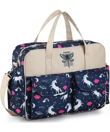 Kamay's Multifunctional Waterproof Mummy Shoulder Diaper Bag Chic Nappy Changing Bag Tote/Messenger Style Large Lightweight High-density Glossy Nylon Fabric with Changing Mat (Dark Blue Unicorn Navy) - Buy Online on GoSupps.com