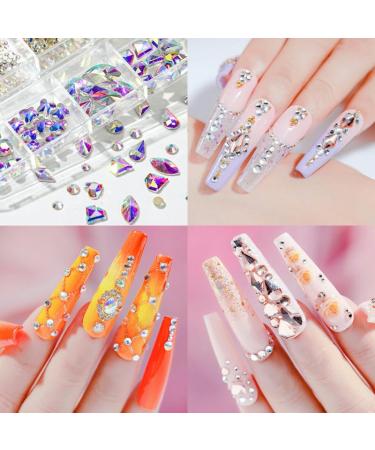 FOELANNE Water-based gemstones heat-sealable rhinestones AB Flatback Crystal Multicoloured Various Sizes Box of 12 grids Nail Art (67) - Buy Online on GoSupps.com