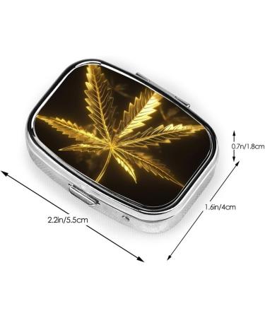 Golden Cannabis Printing Pill Case - 2 Compartment Travel Pill Box for Purse & Pocket | Cute Travel Organizer Gifts - Buy Online on GoSupps.com