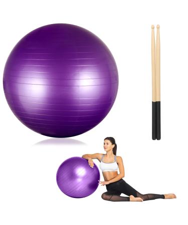 joyibay Cardio Drumming Equipment Set, Fitness Balance Ball with Pump & 3.2oz Cardio Drumming Sticks, Aerobic Exercise Ball for Workouts, Stability, Pilates, Yoga, Pregnancy Gymnastics Purple