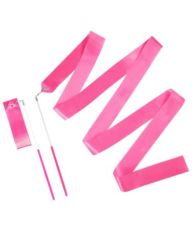 KINBOM 2pcs Dance Ribbons, 2m Kids Long Gymnastics Ribbon Twirling Ribbons Dancing Ribbon Streamers for Artistic Dance Training Party, with Ribbon Dancer Wand (Pink)