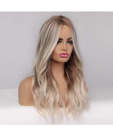 Emmor Gray Blonde Highlight Long Curly Synthetic Wig for Women | Heat Resistant Middle Part Wig - Buy Online on GoSupps.com