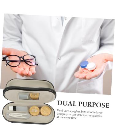 Buy Buguuyo Double Usage Glasses Case - Leather & Wood Grain Travel Bag for Glasses & Contact Lenses | 15.8x7.4cm - Buy Online on GoSupps.com