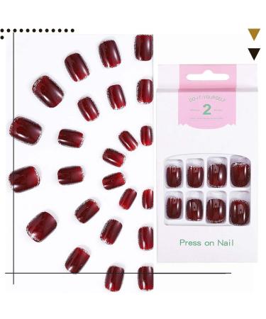 Obmyec Red Square Glitter False Nails - 24Pcs Full Cover Shimmer Acrylic Fake Nails for Women and Girls - Buy Online on GoSupps.com