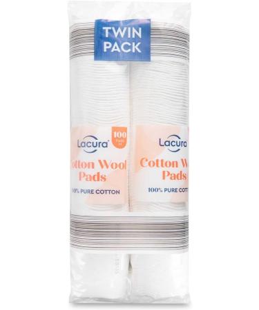 Lacura Pure Cotton Wool Pads 2 x 100 Twin Pack Non-Fleecing No Shed 100% Cotton for Make-up Removal Discs Face Nails Manicure - Buy Online on GoSupps.com