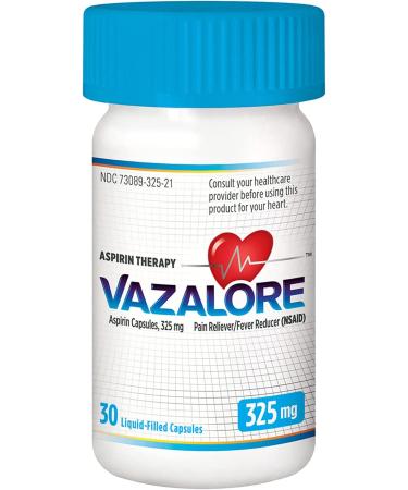 VAZALORE Aspirin 325mg | Fast Pain Relief & Fever Reducer | 30 Immediate Release Capsules for Adults | Stomach Protection - Buy Online on GoSupps.com