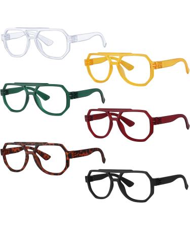 BFOCO Pilot Reading Glasses Metalless Screwless Spring Hinges 6 Pack Oversized Readers with Double Hinges for Women Men(+1.75) 6 Pack Mix Color 1.75 x
