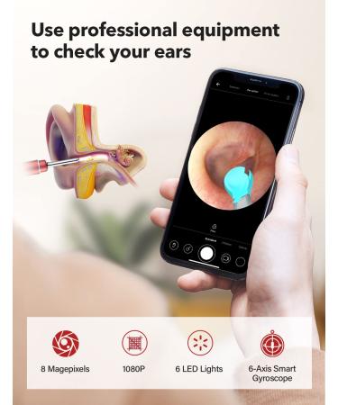 BEBIRDPRO Ear Wax Removal Tool with HD Camera and 6 LED Lights - Safely Clean Ear Canal at Home | Ear Cleaner for iOS Android Smart Phones - M9 Red - Buy Online on GoSupps.com
