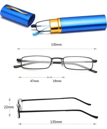 Buy Hubeye Portable Metal Reading Glasses - Flexible Light Vision Feather Hinge Classic Unisex Design with Case 1.00 Diopter (Blue) - Buy Online on GoSupps.com