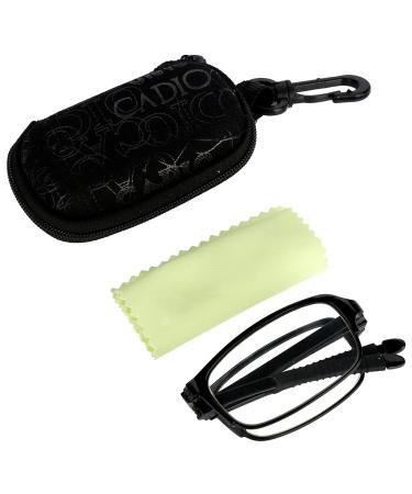 Portable unisex reading glasses Easy foldable ultra-thin black presbyopia reading glasses stylish computer reader glasses Anti Blue Ray reduces overexertion of the eyes (2.5)