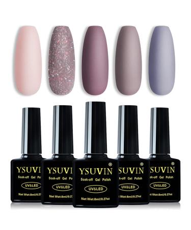 Yueshop Gel Nail Polish Set 5 Colors Gel Polish Soak Off UV LED Manicure Set Requires Drying Under Nail Lamp 8ML Each Bottle-Beautiful (Dark Color Set) Pink Brow Gray