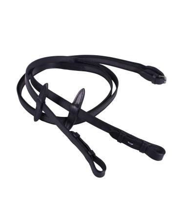 QHP anti-slip reins rubber-woven brown and black (pony black) Poney EU Black