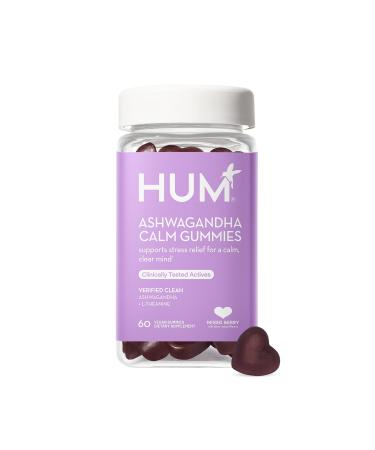 HUM Ashwagandha Calm- L-Theanine & Ashwagandha for Daily Relaxation & Mood Support - Mixed Berry Flavor (60 Vegan Gummies) 60 Count (Pack of 1)