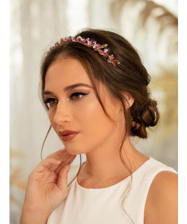 IYOU Bling Crystal Headbands Purple Rhinestone Headwear Gemstone Vintage Party Birthday Hair Accessories for Women and Girls - Buy Online on GoSupps.com