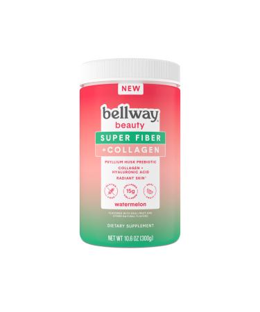 Bellway Fiber Beauty Super Fiber Powder + Collagen Powder Sugar-Free Collagen Peptides and Psyllium Husk Fiber Supplement Watermelon 10.6 oz (13 Servings)