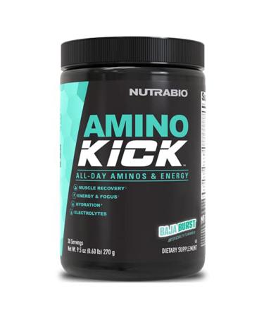 NutraBio Amino Kick BCAA Powder with Natural Caffeine Amino Acids Supplement for Energy Hydration & Recovery BCAAs Electrolytes & Amino Acids Baja Burst 30 Servings