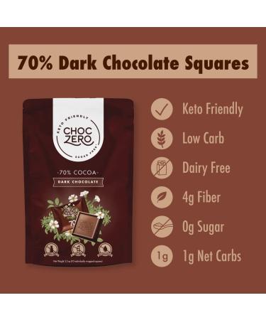 ChocZero Squares 70% Cocoa Special Vegan Dark Chocolate - Keto Friendly, Sugar-Free (3 bags, 30 snack pieces) - Buy Online on GoSupps.com