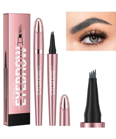 3D Microblading Eyebrow Tattoo Pencil, 4 Fork Tip, New Waterproof & Long Lasting Brow Pencil, Fine Stroke Eyebrow Pencil, for Natural Makeup (Grey)