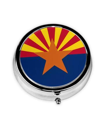 Arizona Flag Portable Metal Pill Box Round Mini 3-Compartment Plastic Insert hinged Fastening Design Suitable for Small Pills Must-Have for Travel