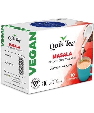 QuikTea Vegan Masala Chai Tea Latte - 10 Count Single Box - All Natural & Preservative Free Authentic Instant Chai Vegan Masala 10 Count (Pack of 1) - Buy Online on GoSupps.com