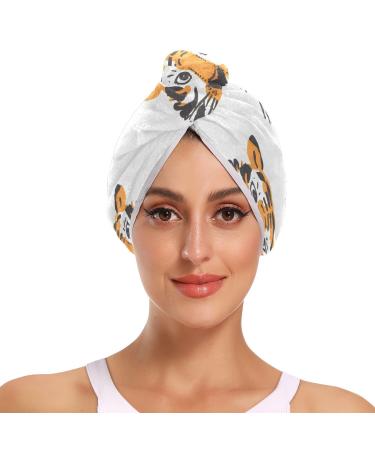 Tiger Head Hair Towel 2 Pack Super Absorbent Hair Drying Towel Quick Dry Hair Turbans Head Towel with Button Twisty Wrap for Women Girls