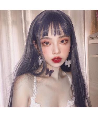 Shop Realistic Long Straight Wig with Air Bangs - Natural Look in Blue Gray Creamy White & Light Pink - Perfect for COSplay - Buy Online on GoSupps.com
