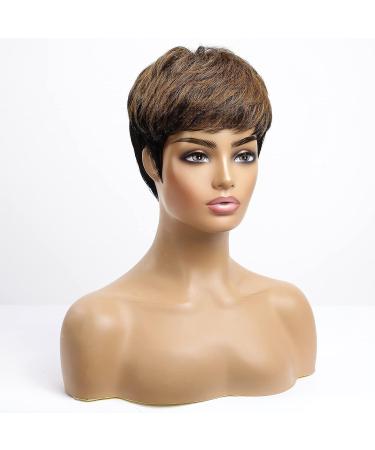 ALANHAIR Pixie Cut Human Hair Wig for Black Women | Glueless Short Hairstyle | Easy to Care for | Black Mix Brown Color - Buy Online on GoSupps.com