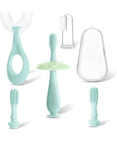 6 in 1 Baby Toothbrush Set | Toddler Finger U-Shaped Brush | 0-24 Months & 2-6 Years | Training Toothbrush for Child | Green - Style 1 - Buy Online on GoSupps.com