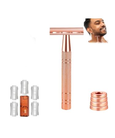Jodial Razor The Safetyedge Razor Jodial Rose Gold Double Safety Razor reusable razor with 5 platinum -coated Double Edge Safety Razor Blades (Color: Rosegold Size: Base M Base Model Rosegold